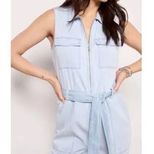 Cloth and Stone Anthro denim zip jumpsuit sleeveless 88%cotton